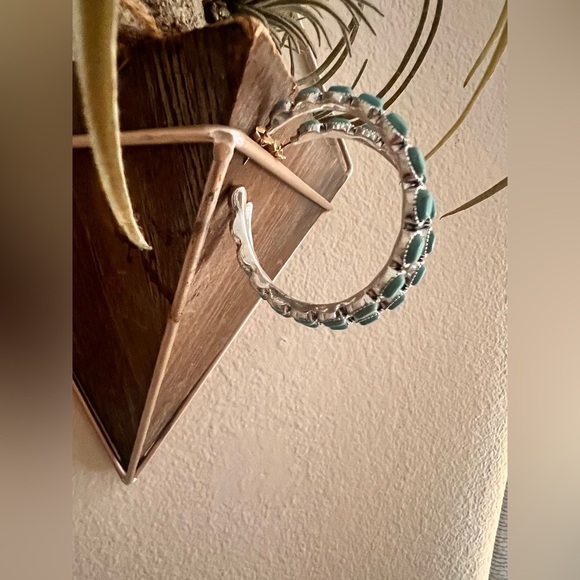 Silver and blue Hoop Earrings - Picture 3 of 3